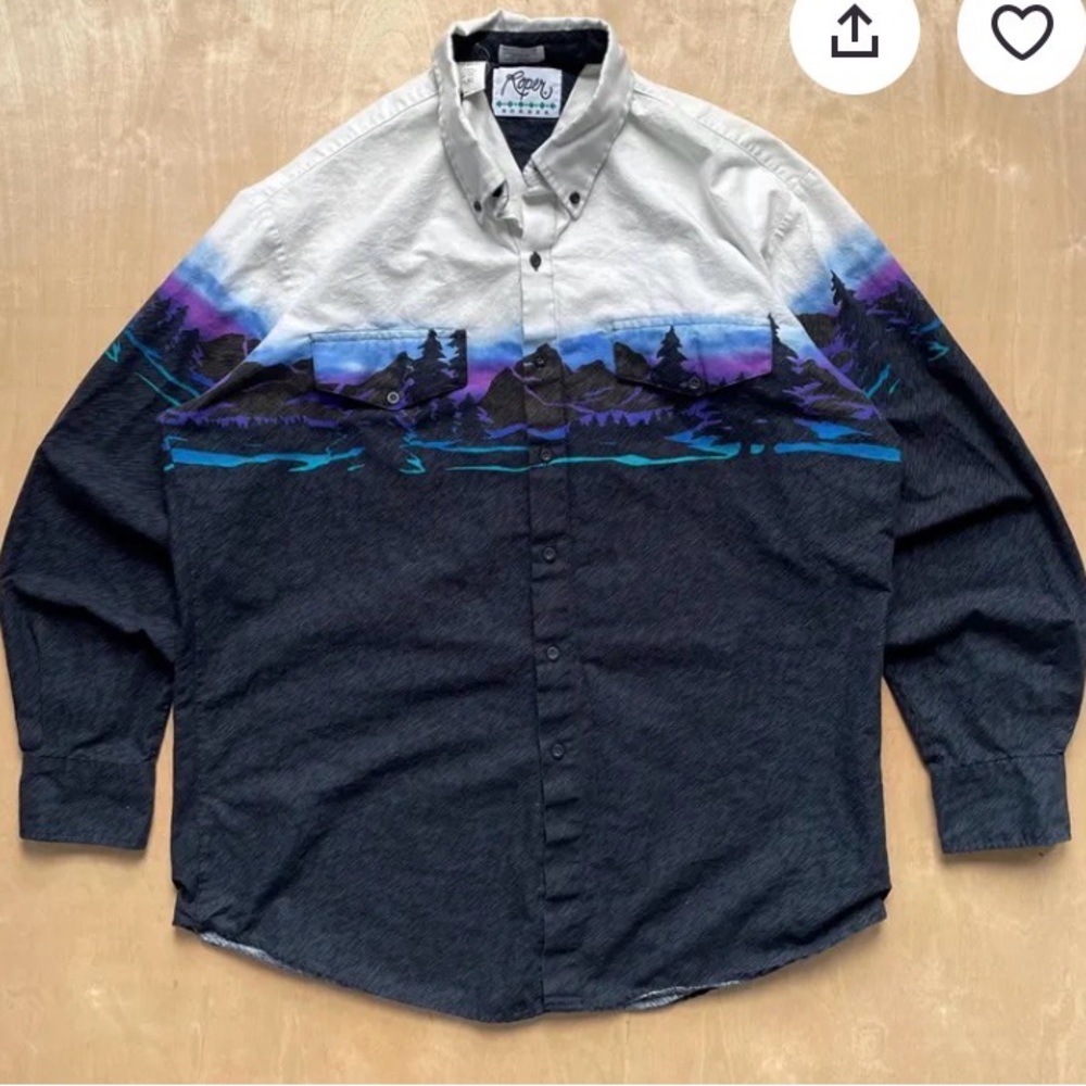 Vintage 1990’s Roper Men's Black & White Scenic Button-Up Shirt western medium